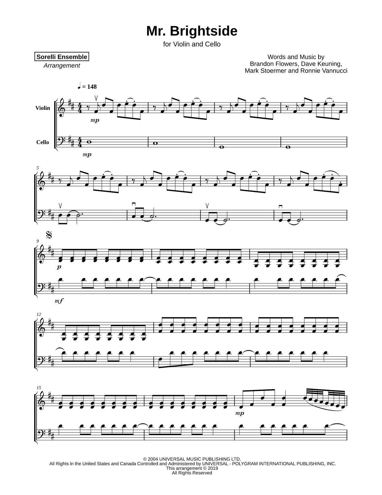Mr. Brightside - Violin & Cello