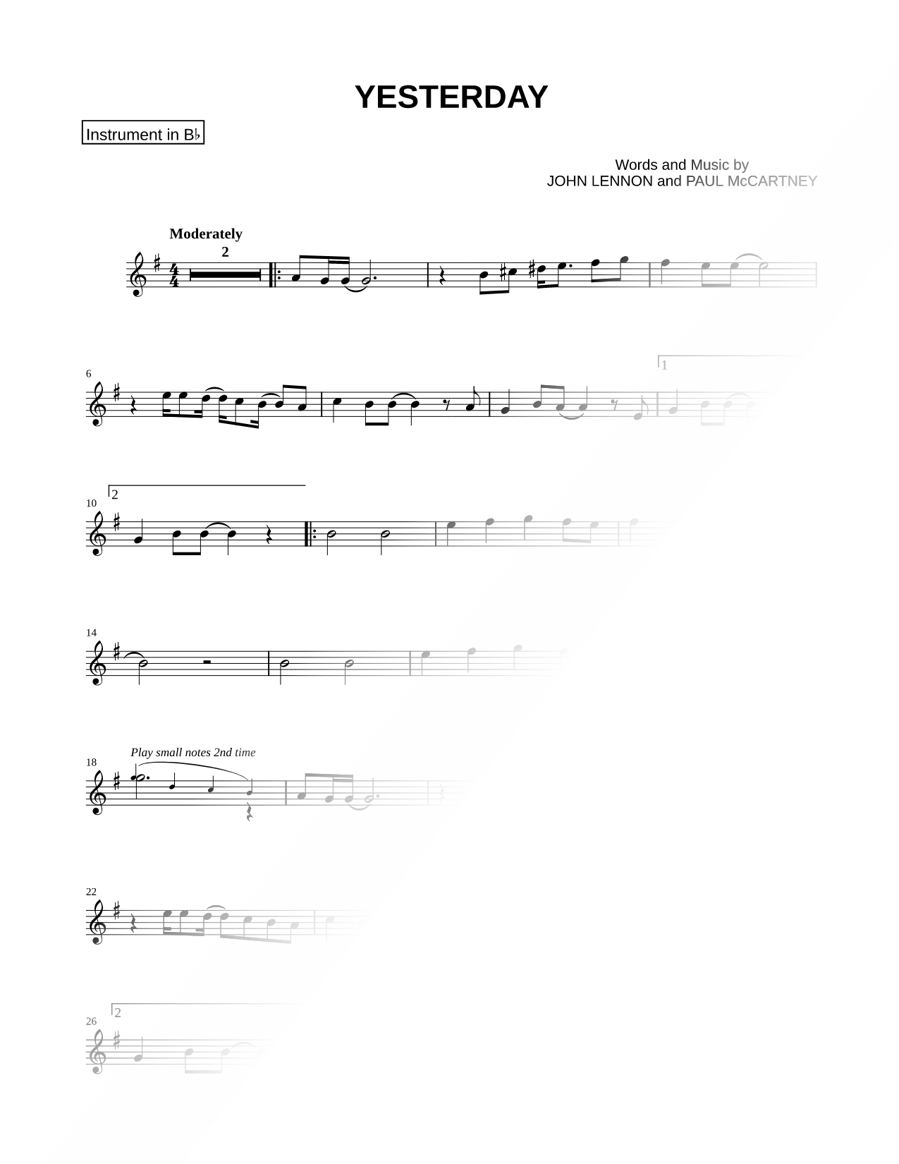 Yesterday - Bb Instrument