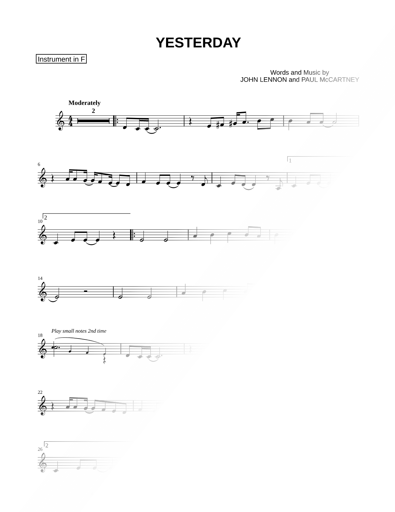 Yesterday - F Instrument