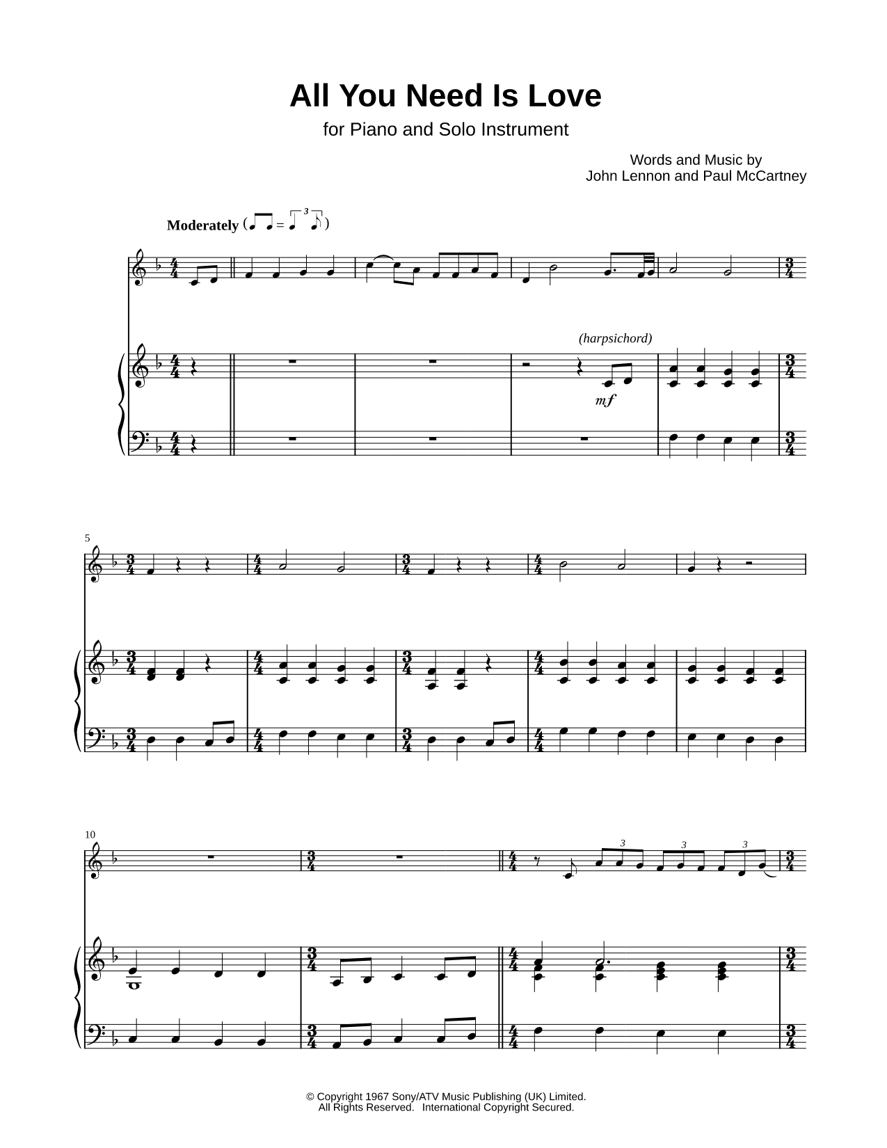 All You Need Is Love - Piano Accompaniment