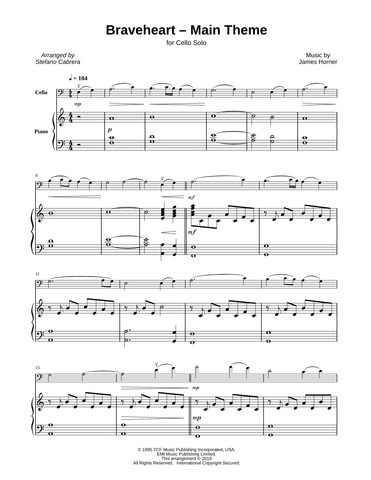 Braveheart Main Theme - Cello & Piano