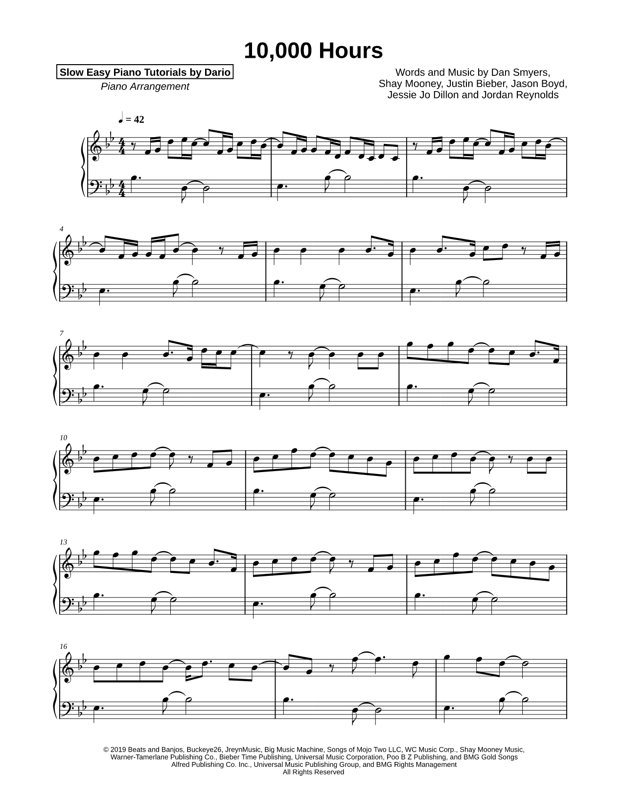 10,000 Hours [Slow Easy Piano Tutorial]