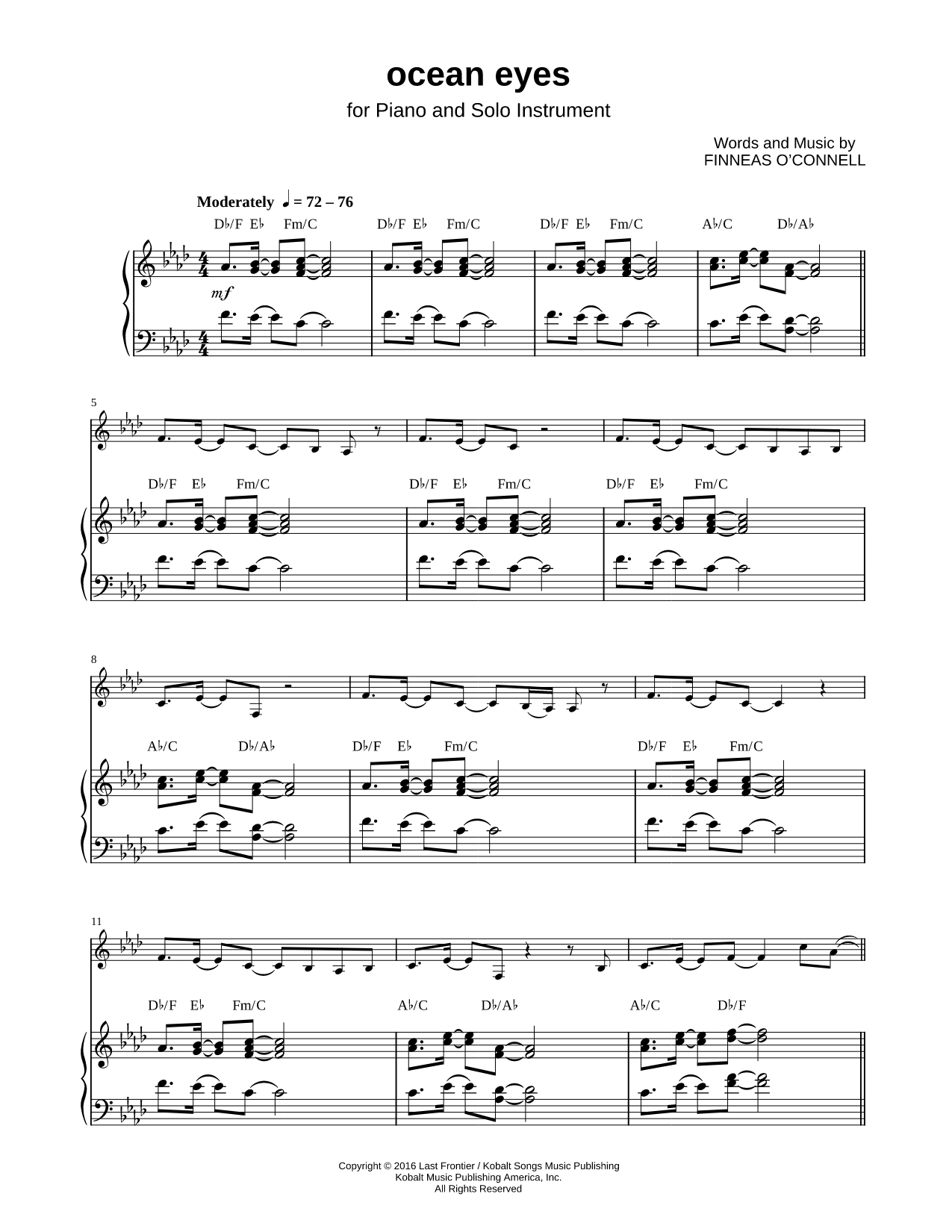 ocean eyes - Piano Accompaniment
