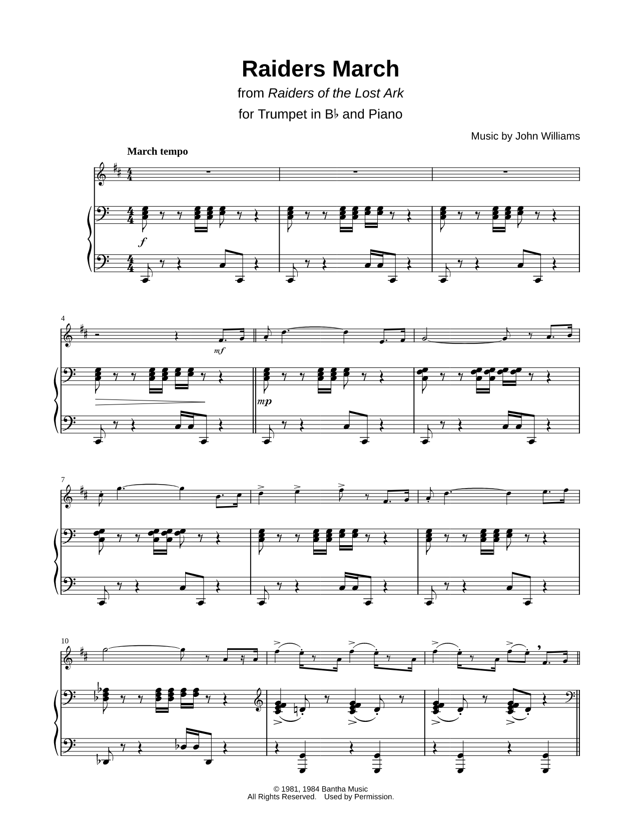 Raiders March - Trumpet & Piano