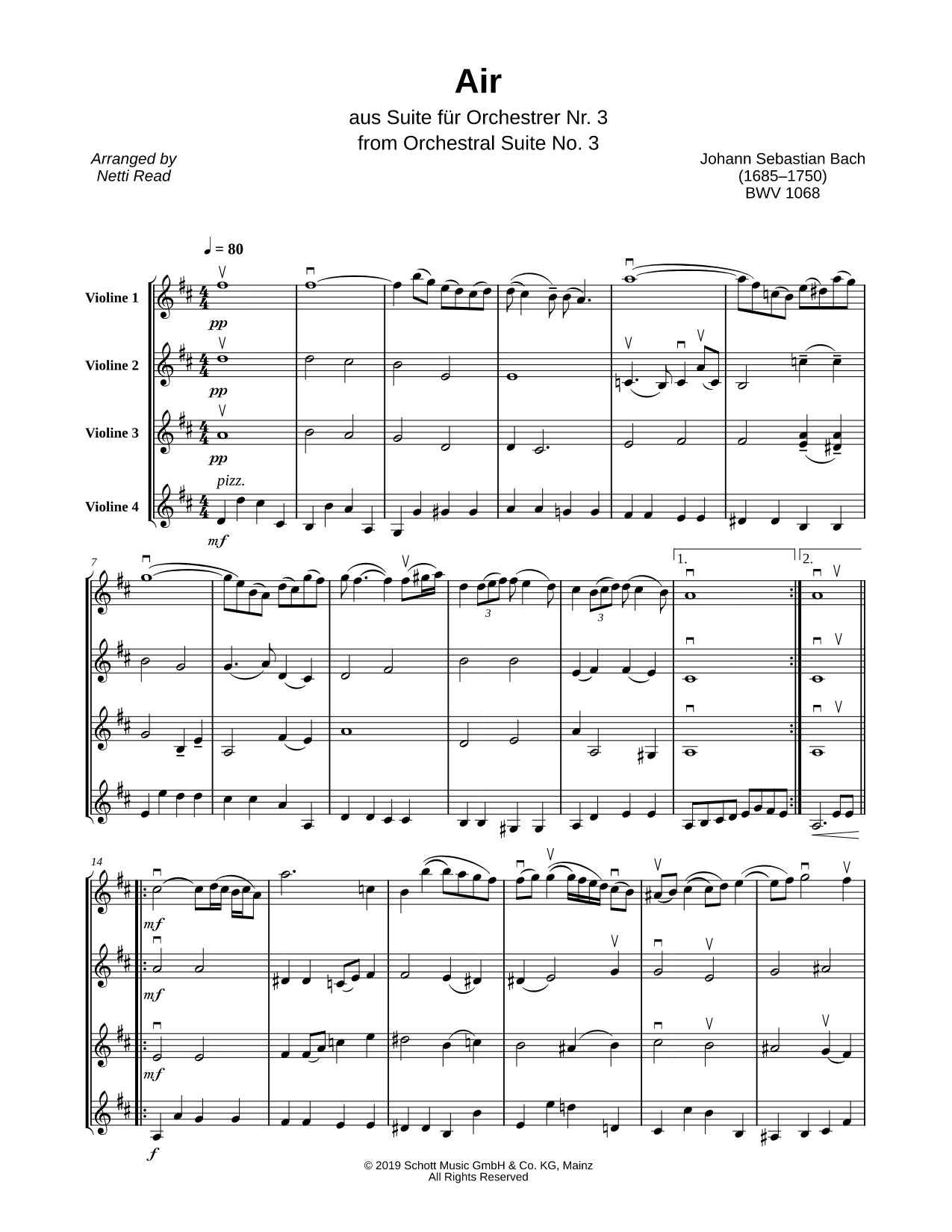 Air on the G String - Violin Quartet