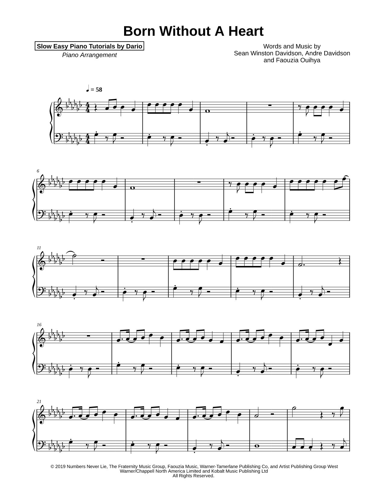 Born Without a Heart [Slow Easy Piano Tutorial]