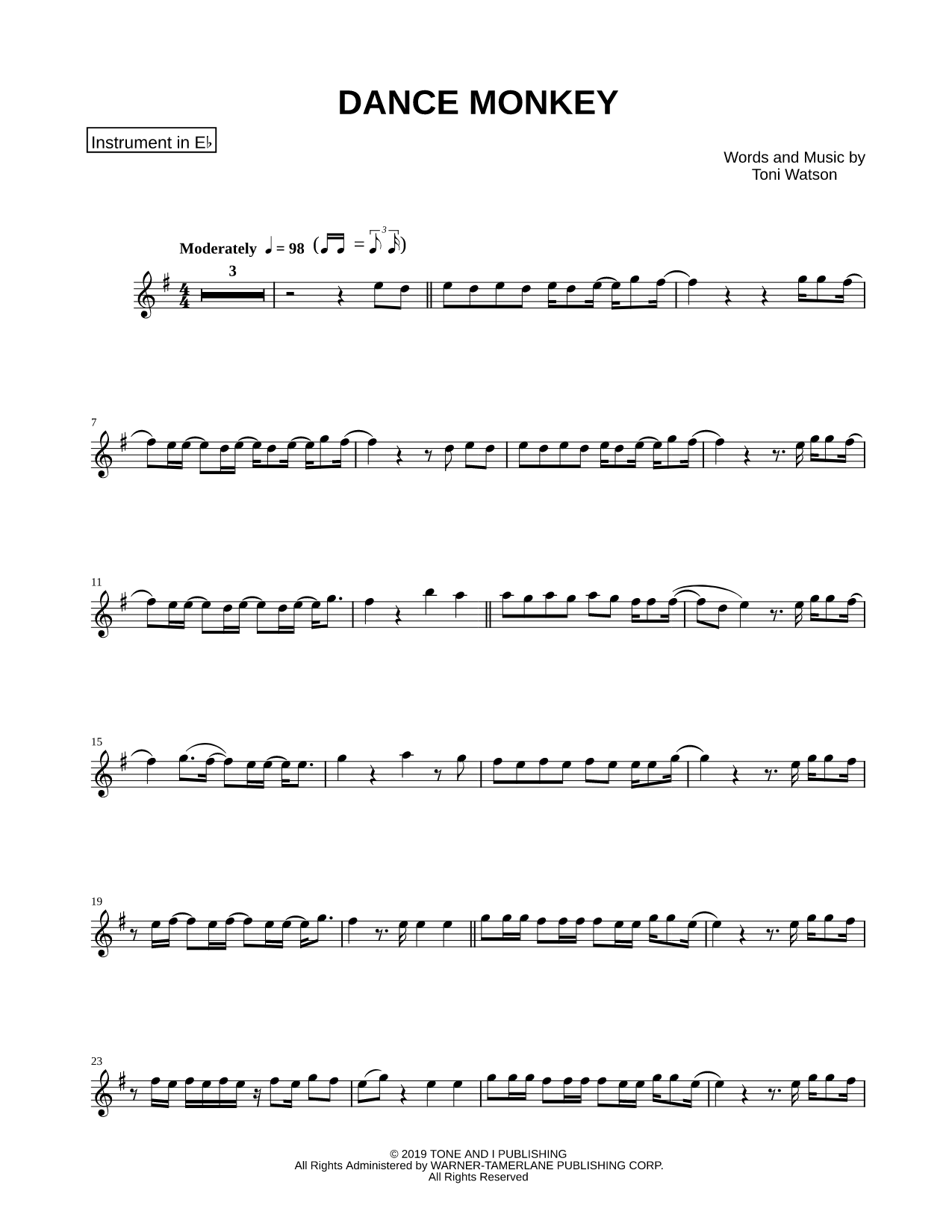 Dance Monkey - Eb Instrument