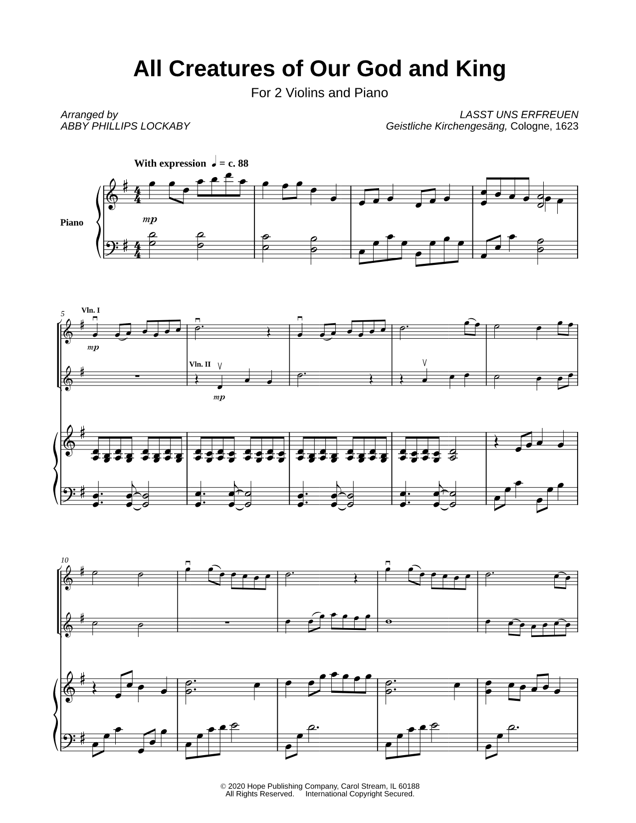 All Creatures of Our God and King - Violin Duet & Piano