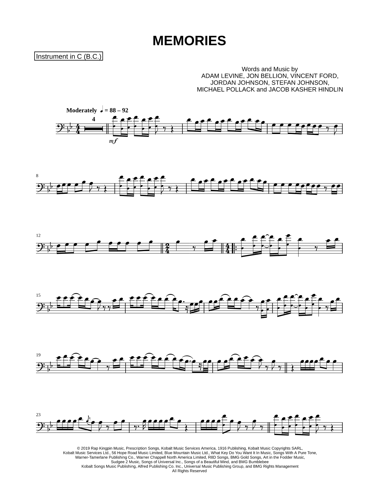 Memories - Bass Clef Instrument