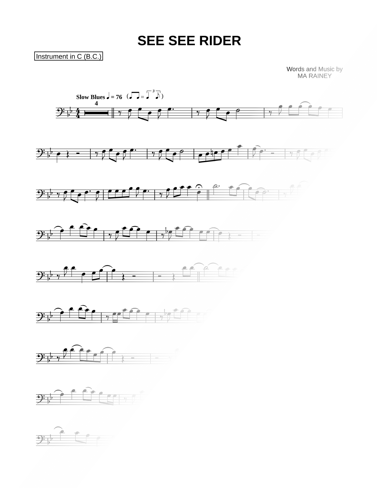 See See Rider - Bass Clef Instrument