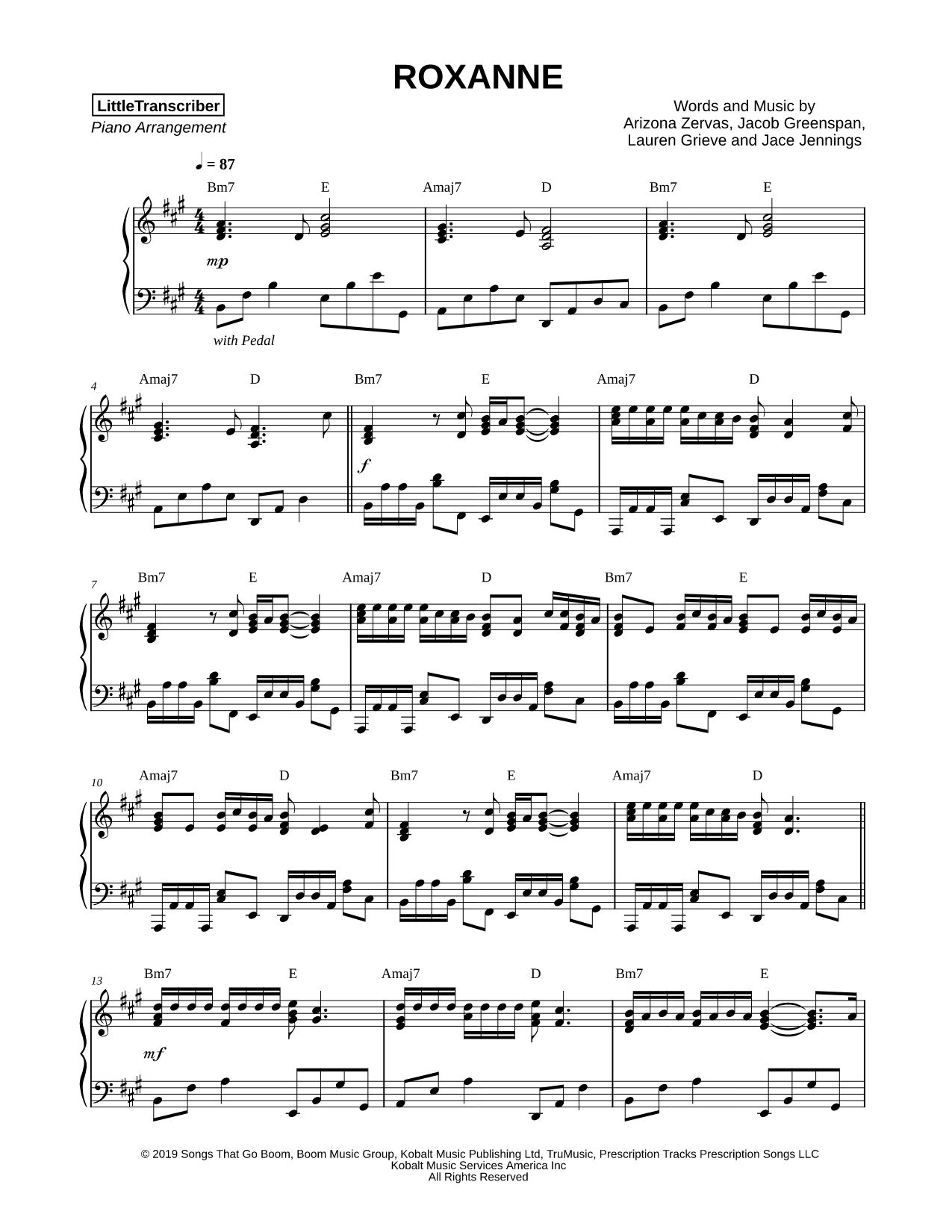 ROXANNE Sheet Music — Piano Solo
