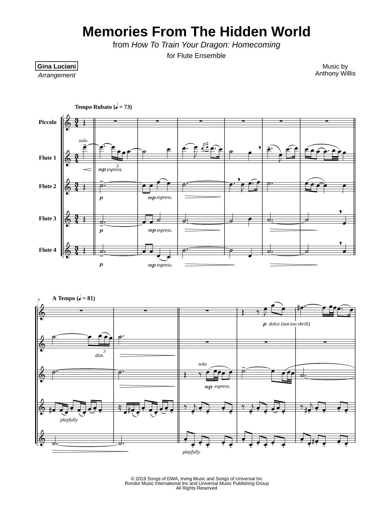 Memories from the Hidden World (from How to Train Your Dragon: Homecoming) - Flute Ensemble