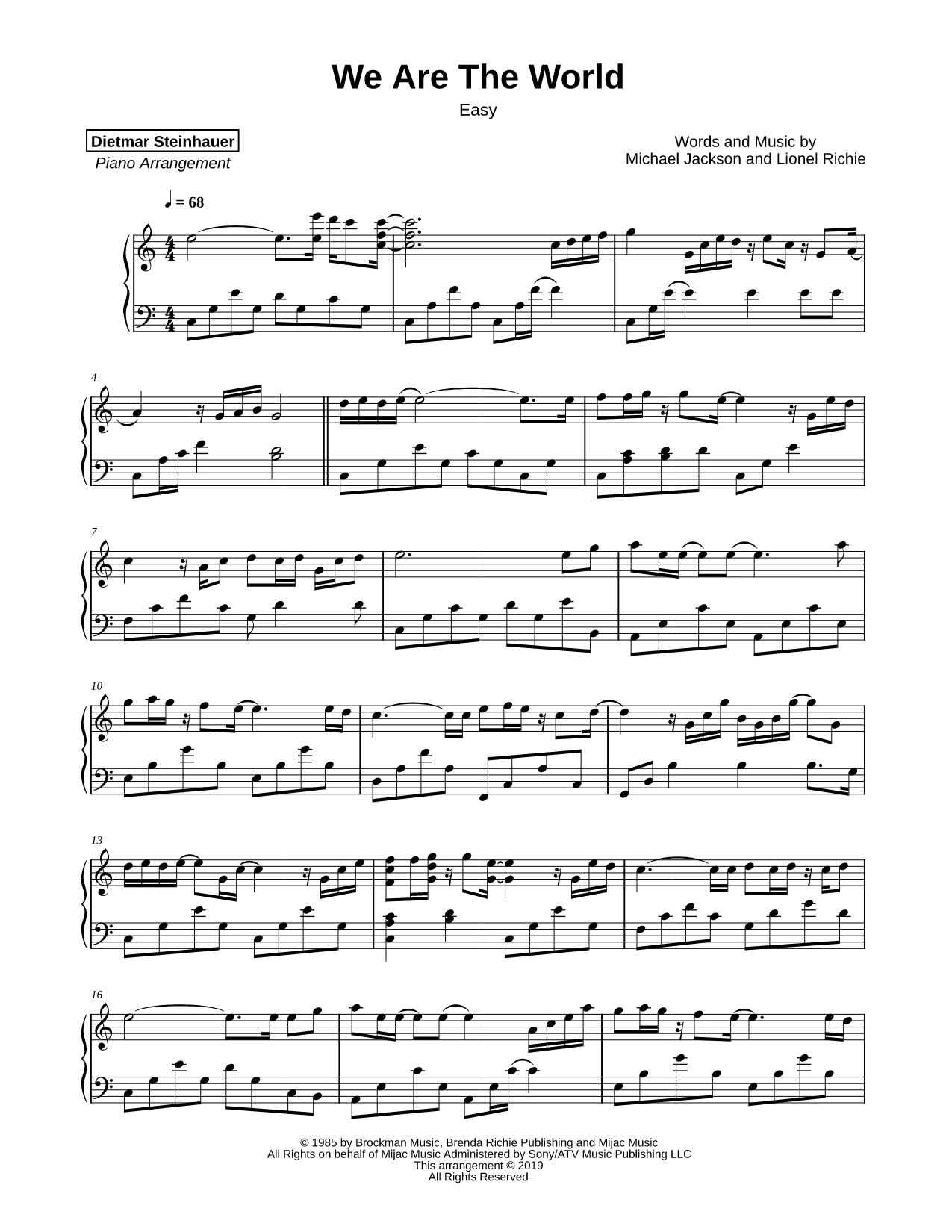We Are the World Sheet Music — Piano Solo