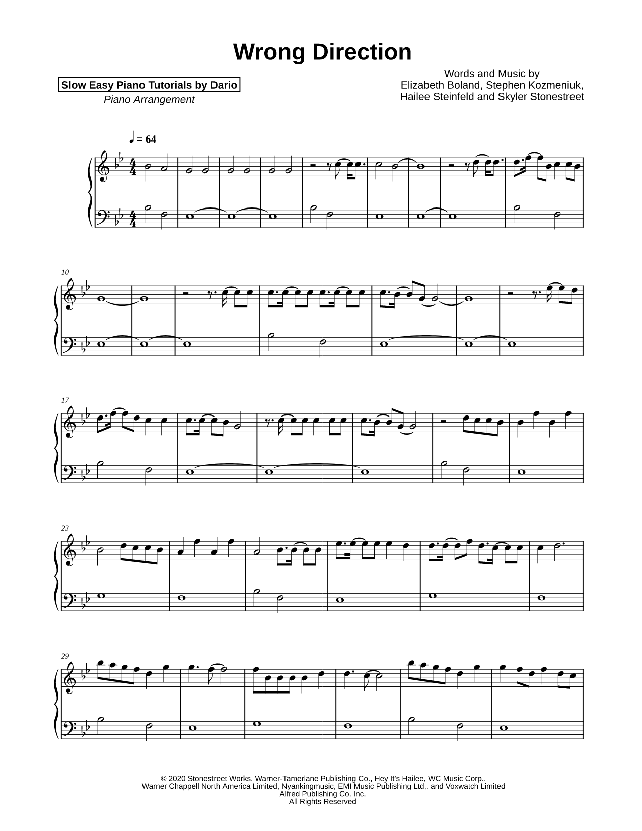 Wrong Direction [Slow Easy Piano Tutorial]