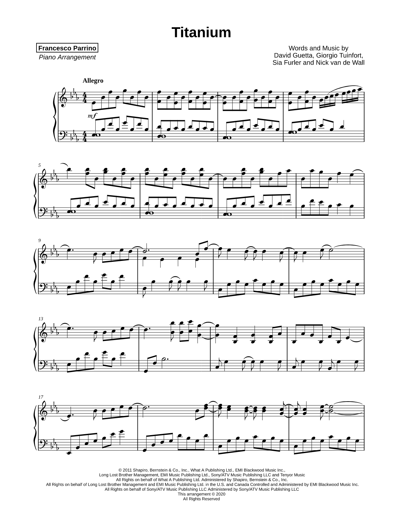 Titanium Sheet Music — Piano Solo