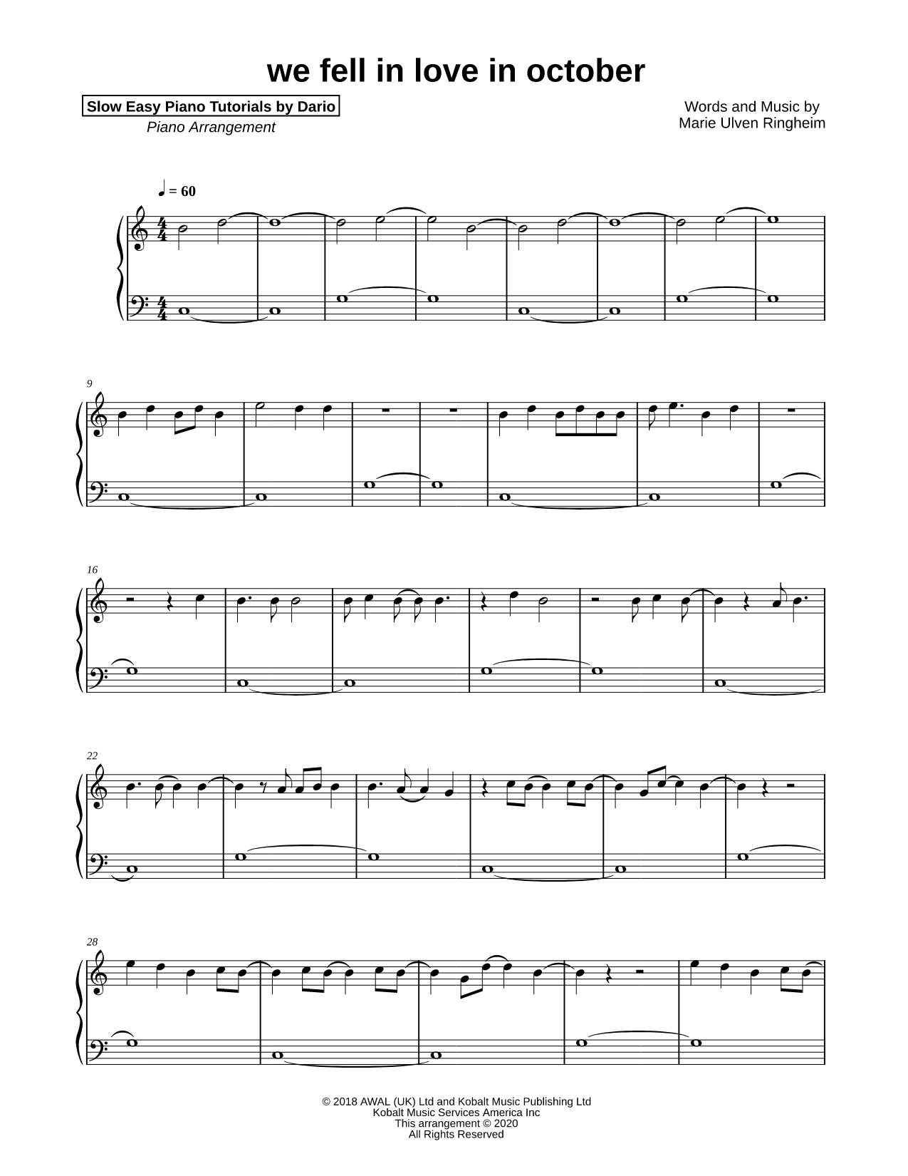 we fell in love in october [Slow Easy Piano Tutorial]