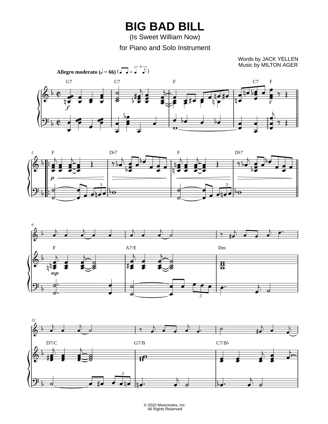 Big Bad Bill (Is Sweet William Now) - Piano Accompaniment