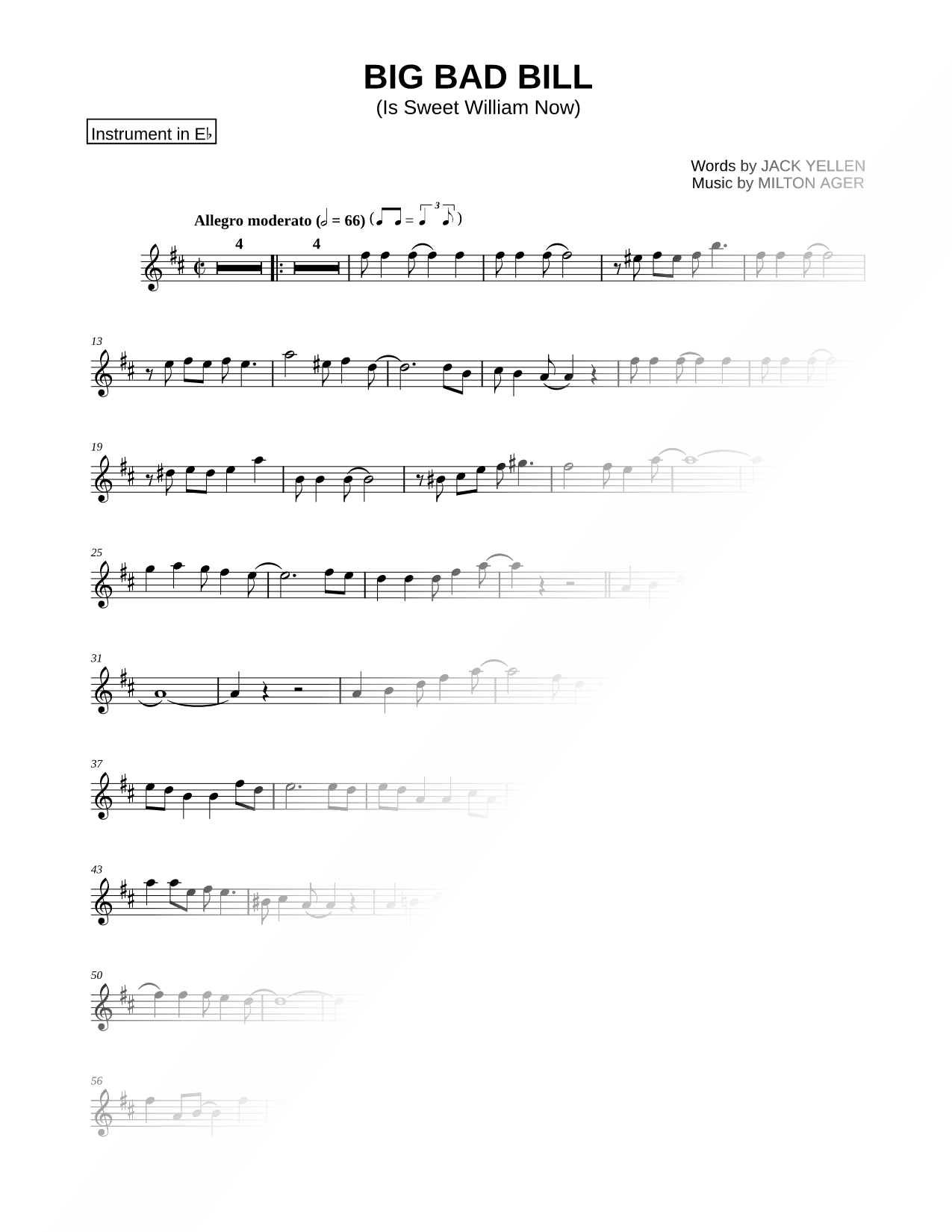 Big Bad Bill (Is Sweet William Now) - Eb Instrument