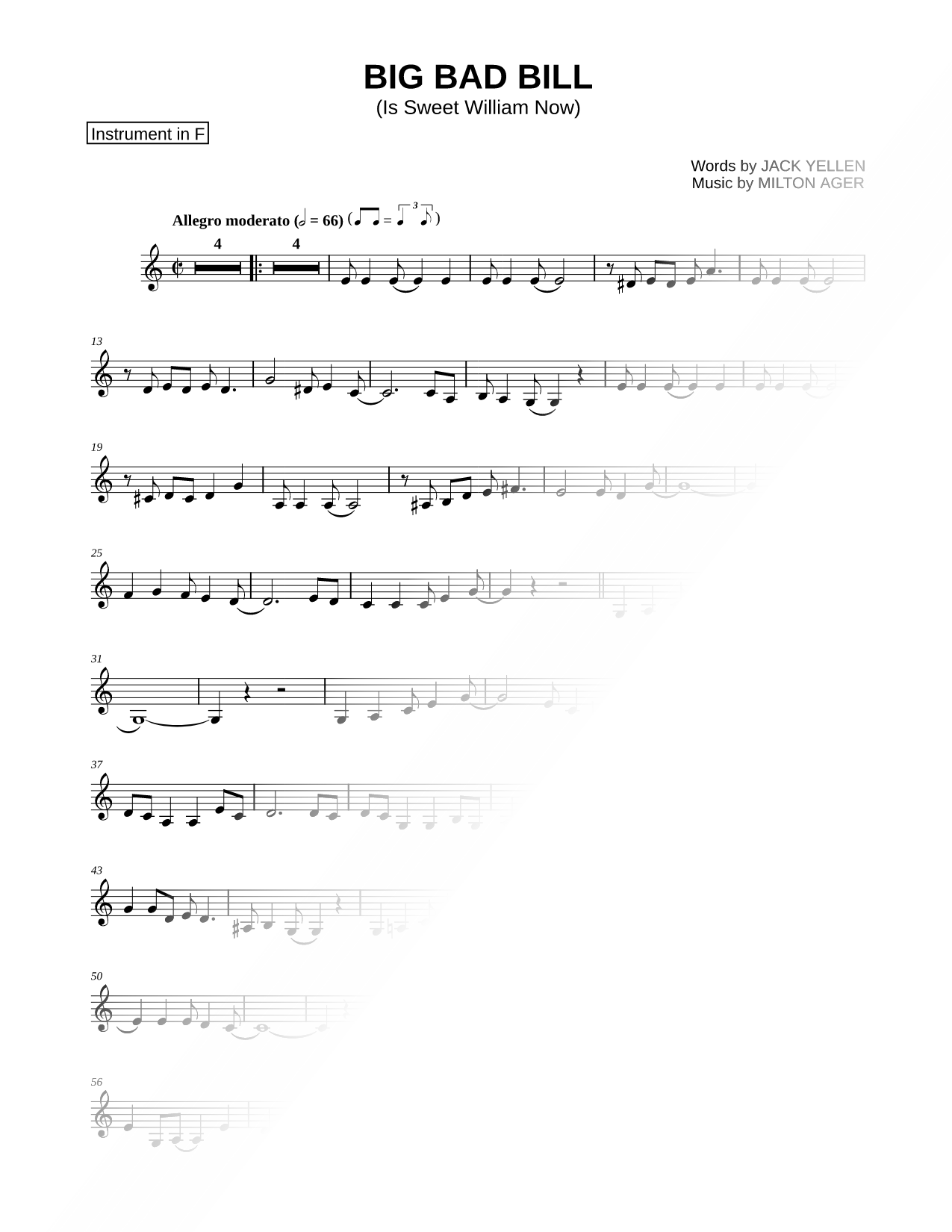 Big Bad Bill (Is Sweet William Now) - F Instrument