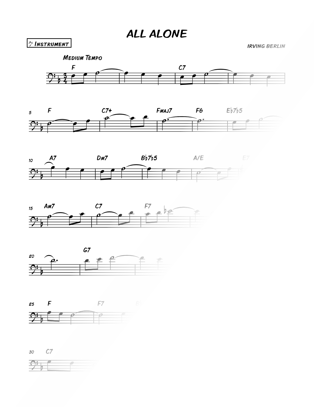 All Alone - Bass Clef Instrument