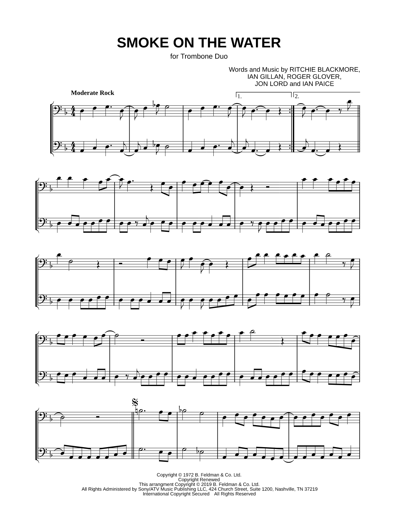 Smoke on the Water - Trombone Duet