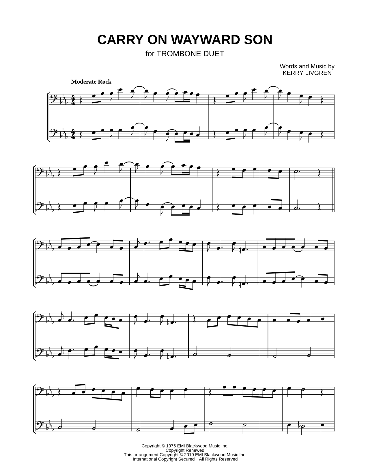 Carry On Wayward Son - Trombone Duet