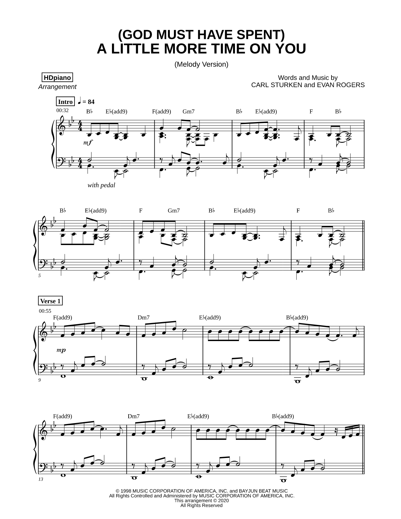 (God Must Have Spent) a Little More Time on You [melody version]