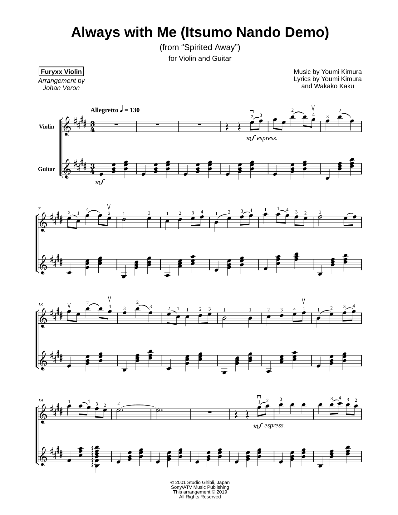Always with Me (Itsumo Nando Demo) - Violin & Guitar
