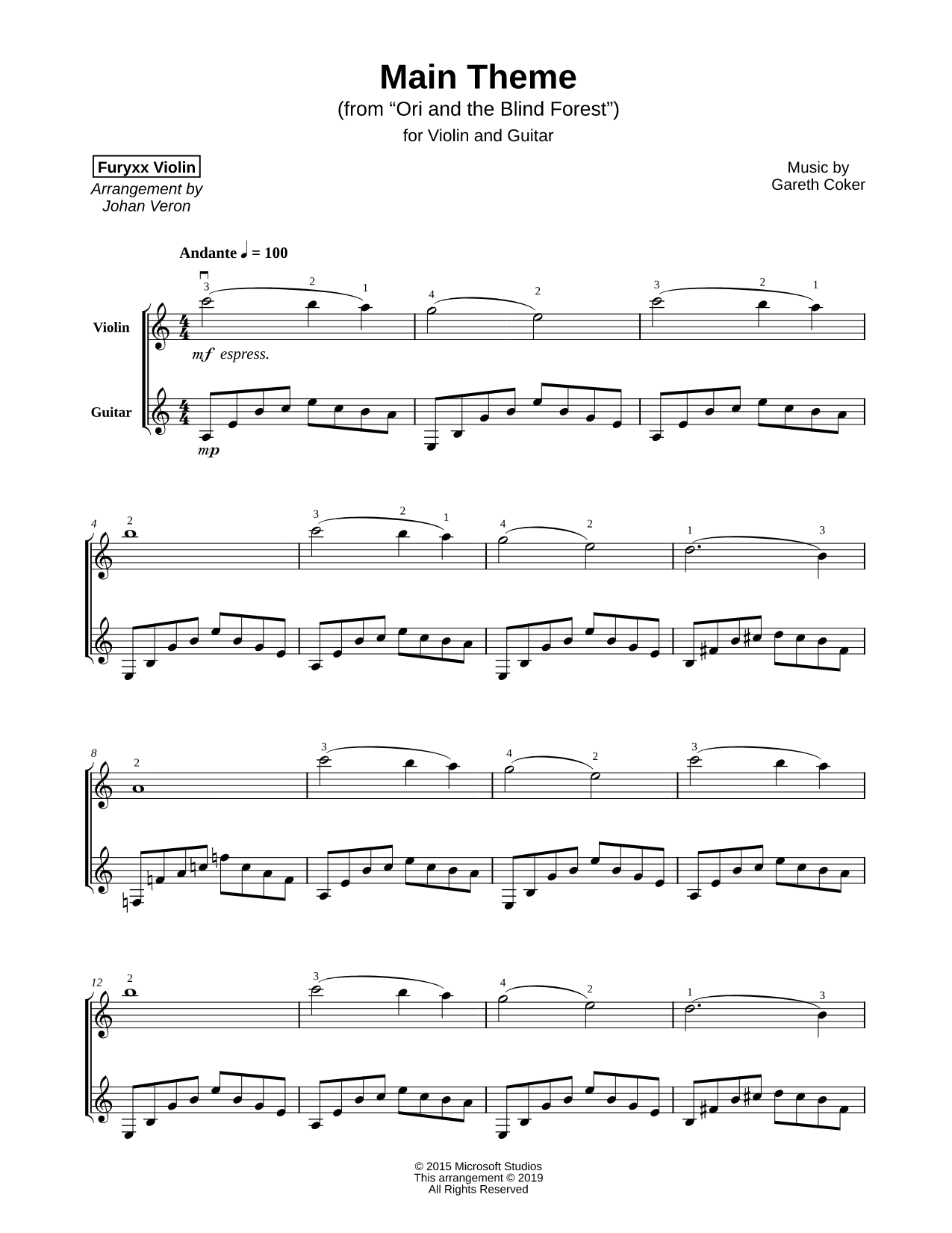 Main Theme from Ori and the Blind Forest - Violin & Guitar