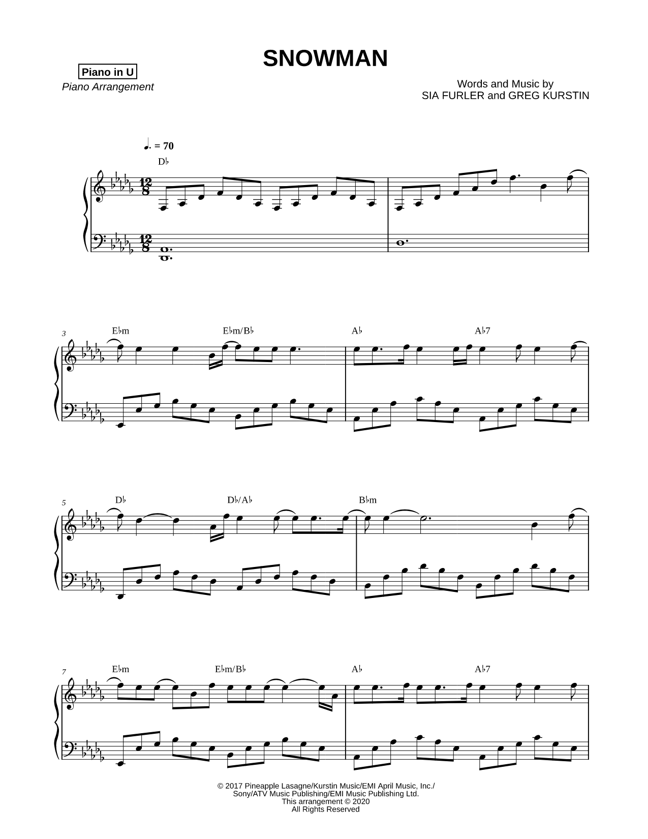 Snowman Sheet Music — Piano Solo