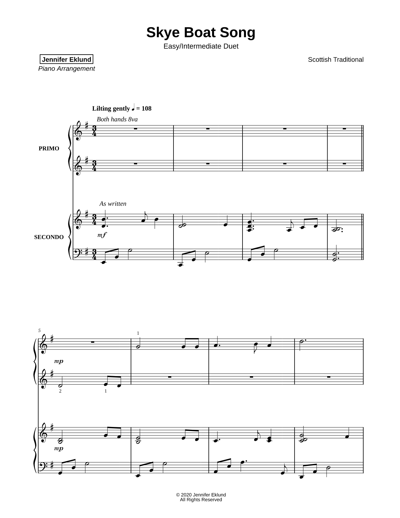 Skye Boat Song [easy / intermediate duet]