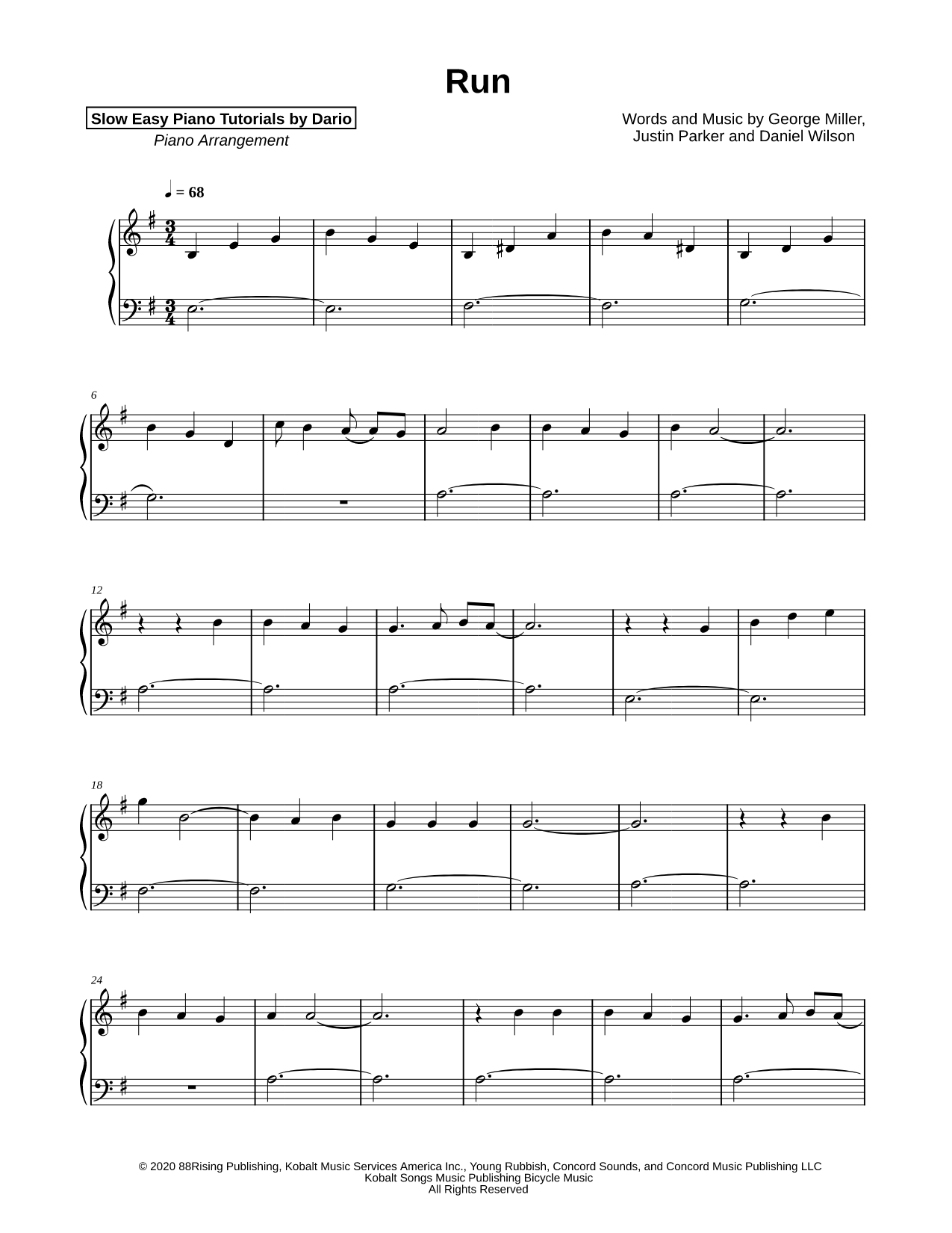 Run [Slow Easy Piano Tutorial]