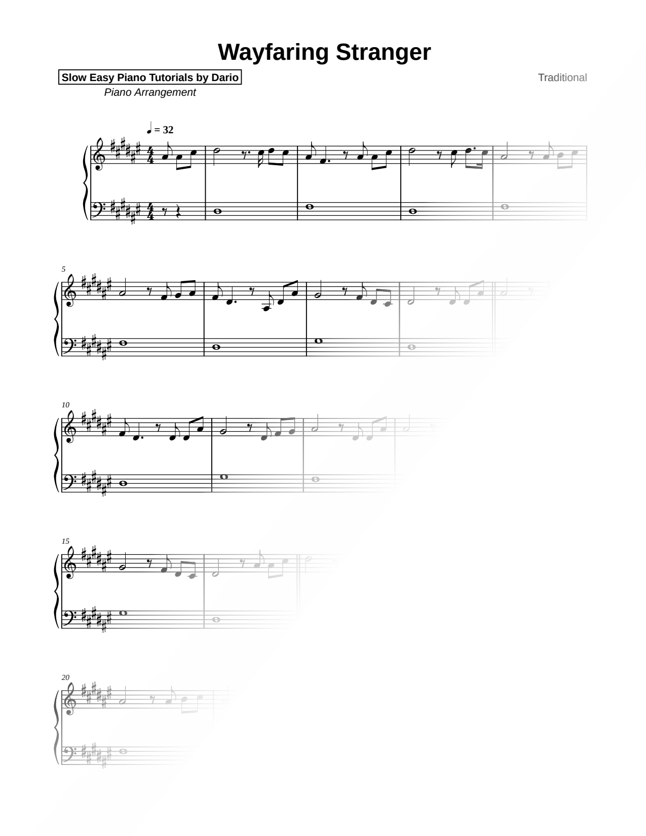 Wayfaring Stranger [Slow Easy Piano Tutorial] Sheet Music — Piano Solo