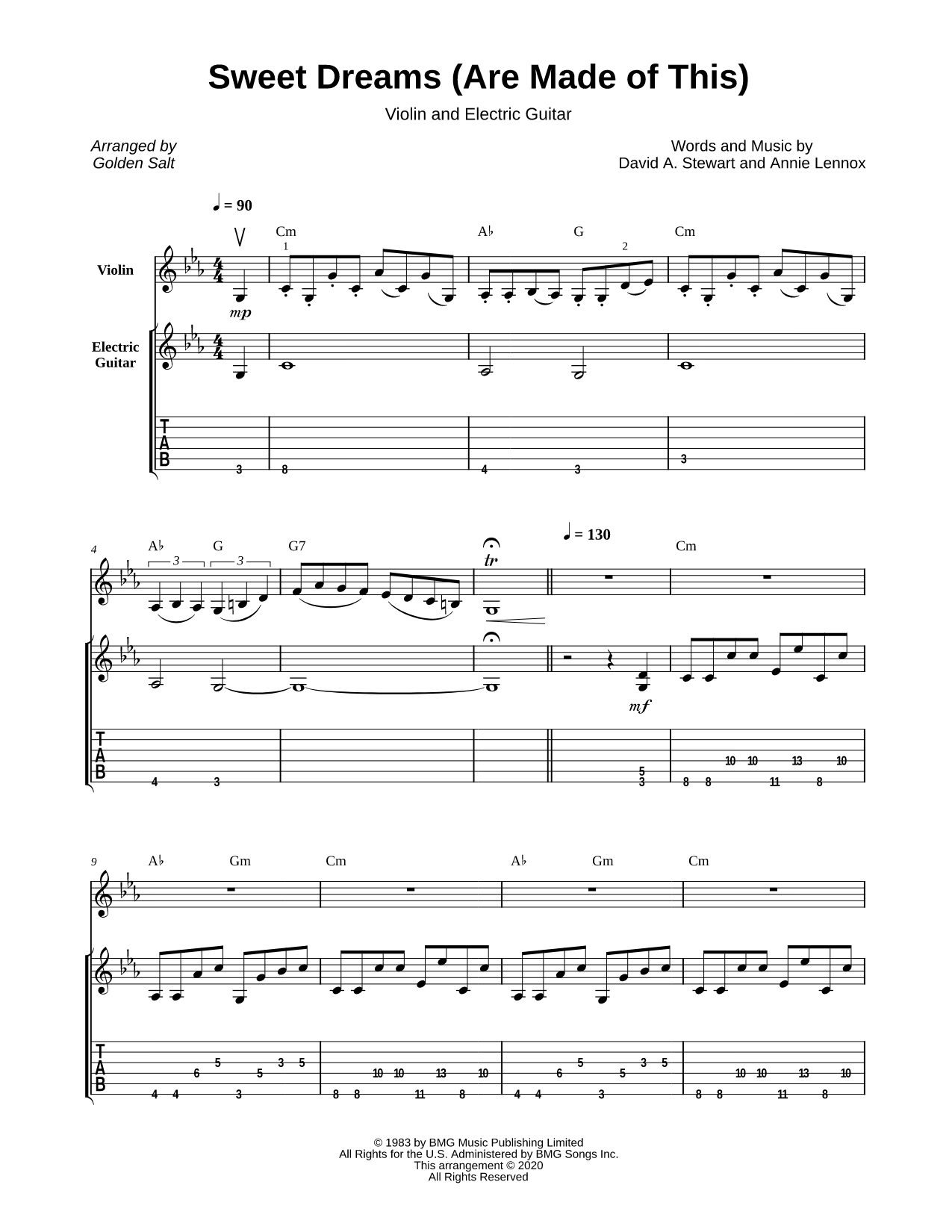 Sweet Dreams (Are Made of This) - Violin & Guitar