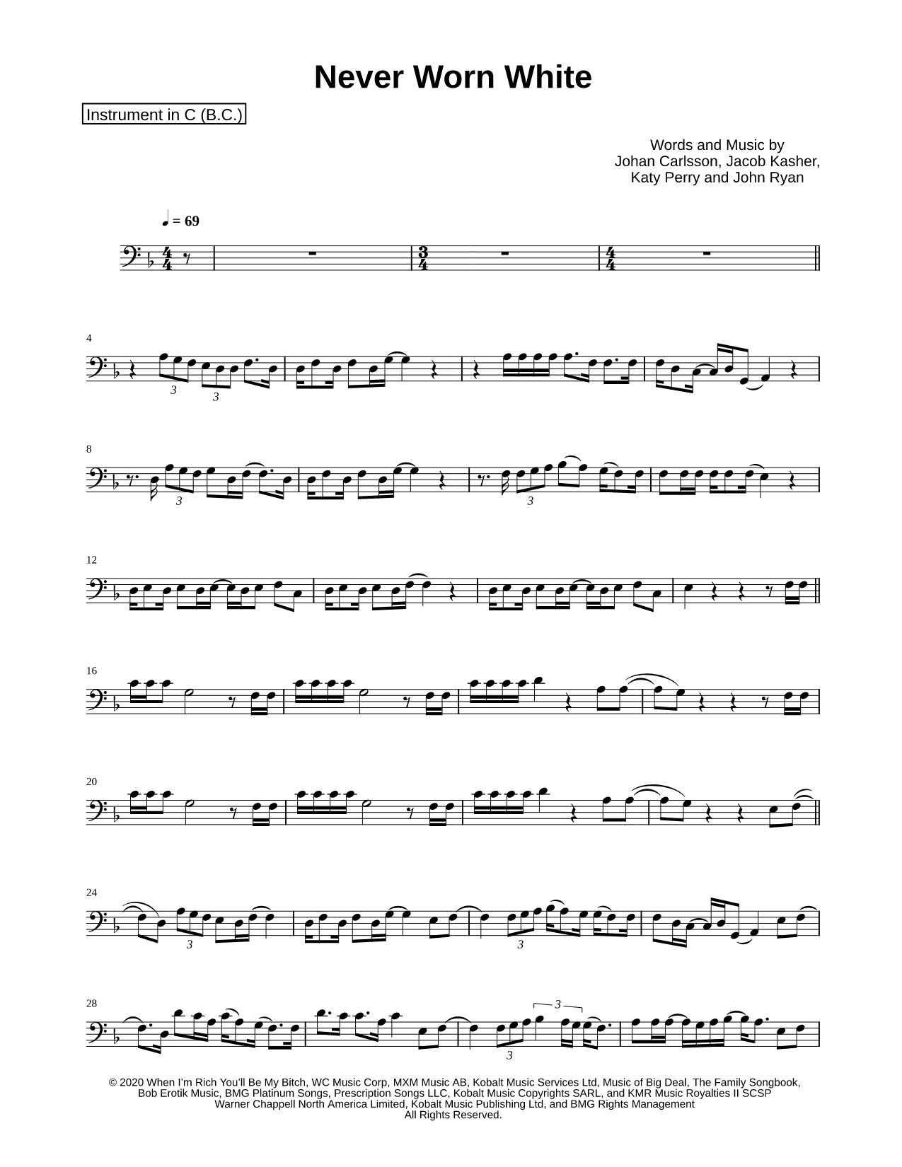 Never Worn White - Bass Clef Instrument