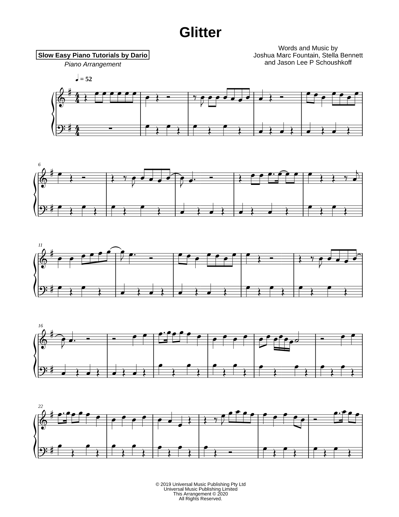 Glitter [Slow Easy Piano Tutorial]