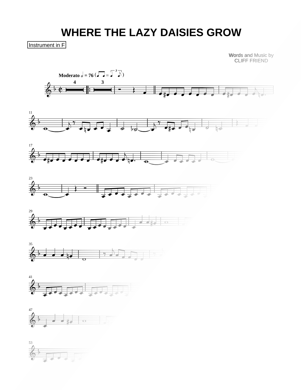 Where the Lazy Daisies Grow - F Instrument