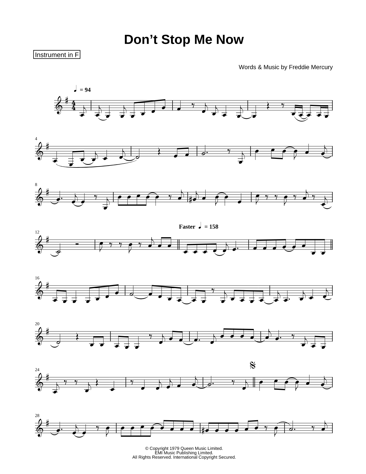 Don't Stop Me Now - F Instrument