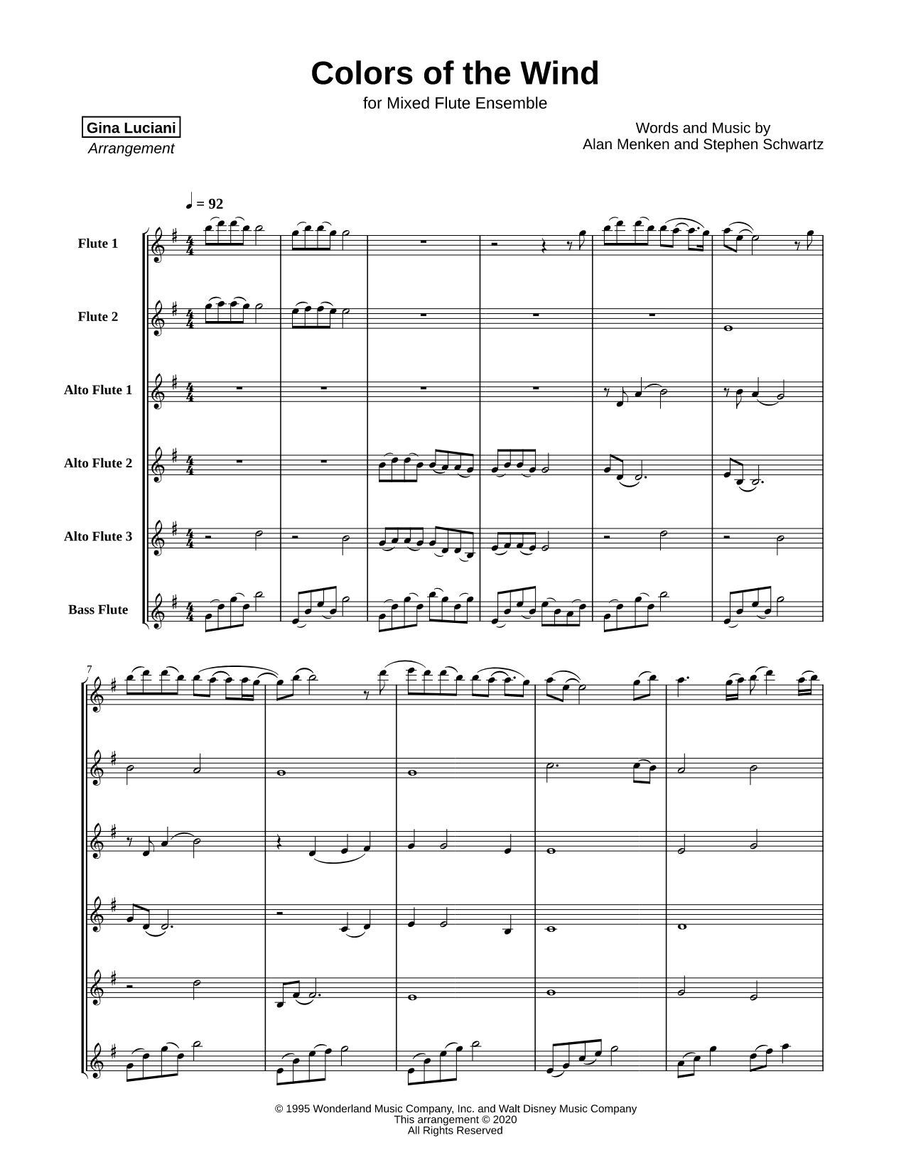 Colors of the Wind - Mixed Flute Ensemble