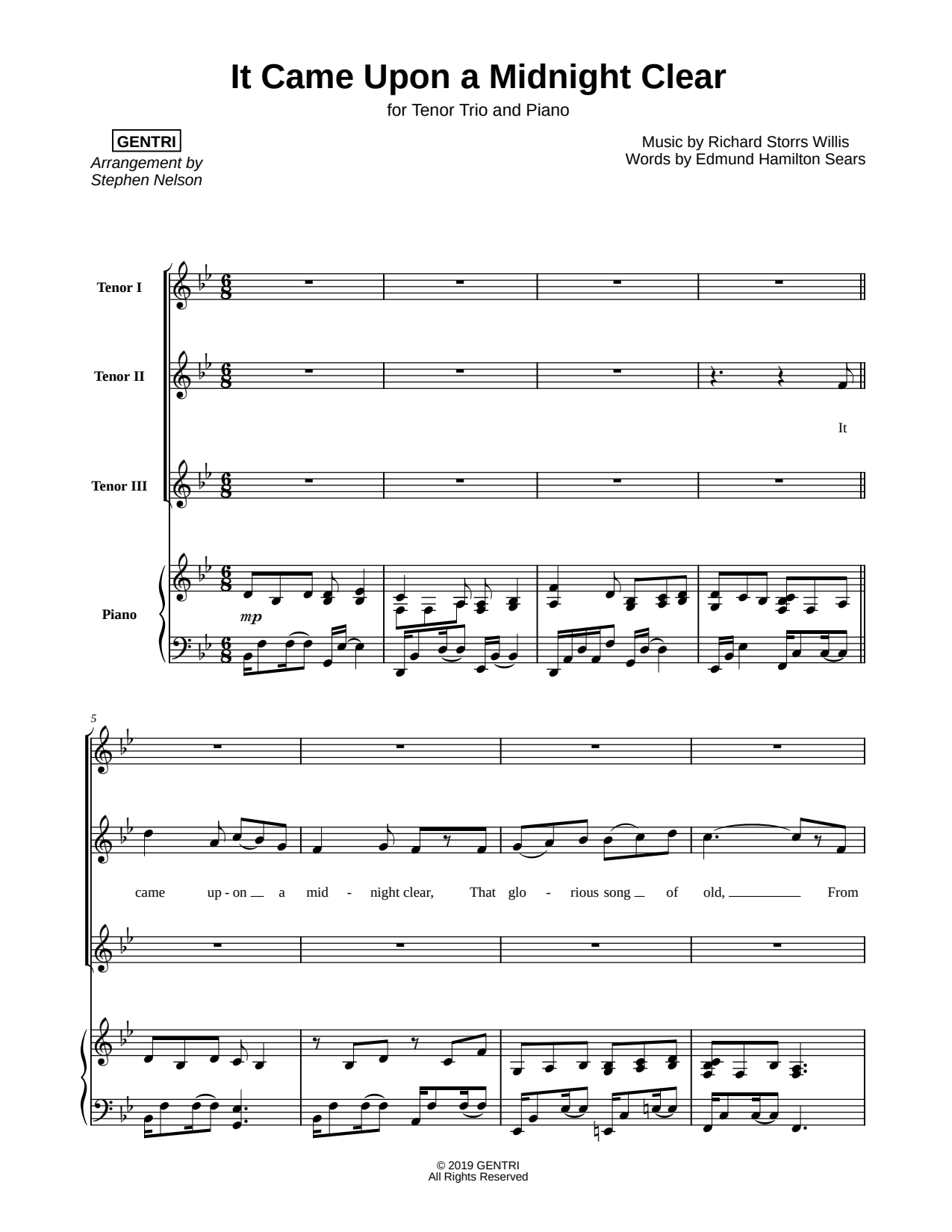 It Came Upon a Midnight Clear - Tenor Trio & Piano
