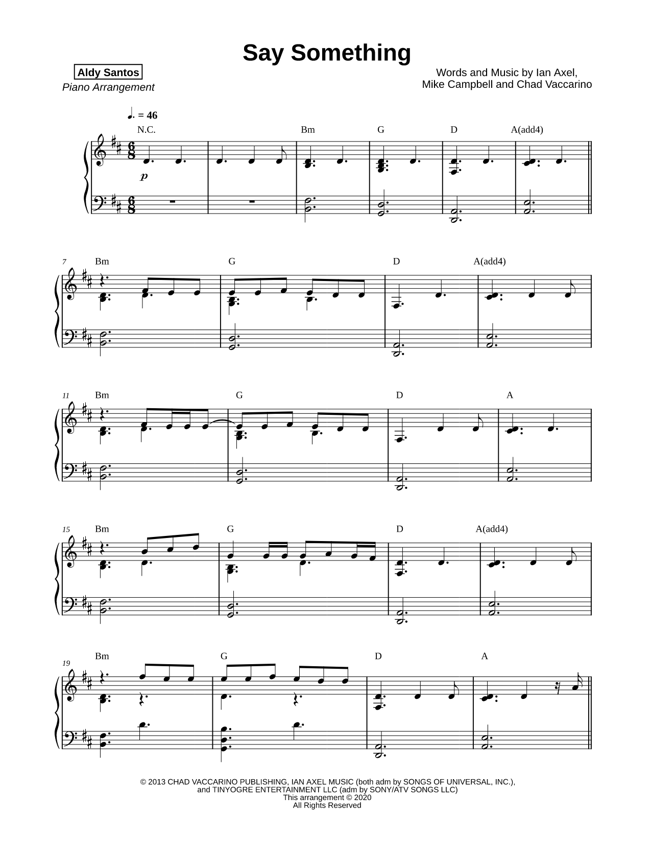 Say Something Sheet Music — Piano Solo