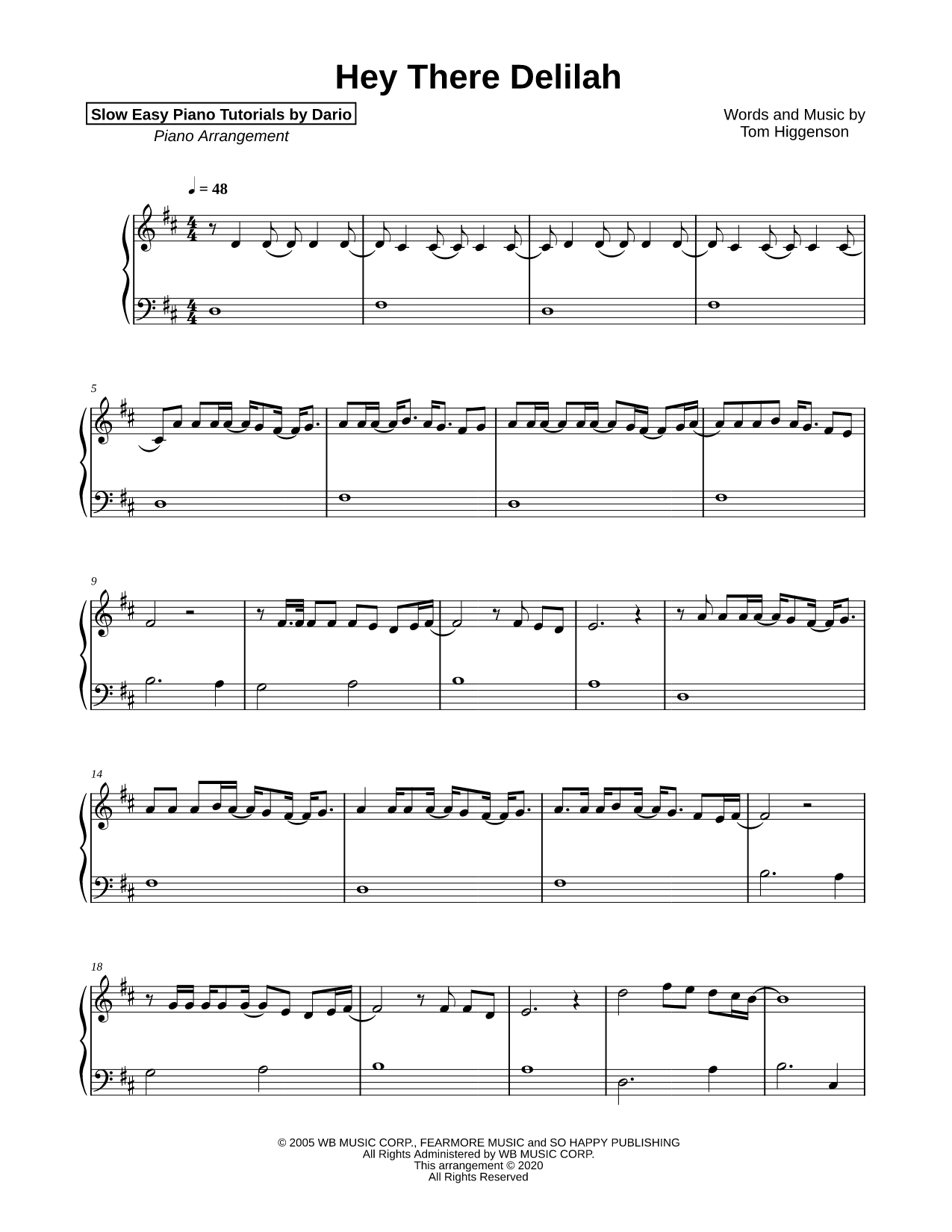 Hey There Delilah [Slow Easy Piano Tutorial]