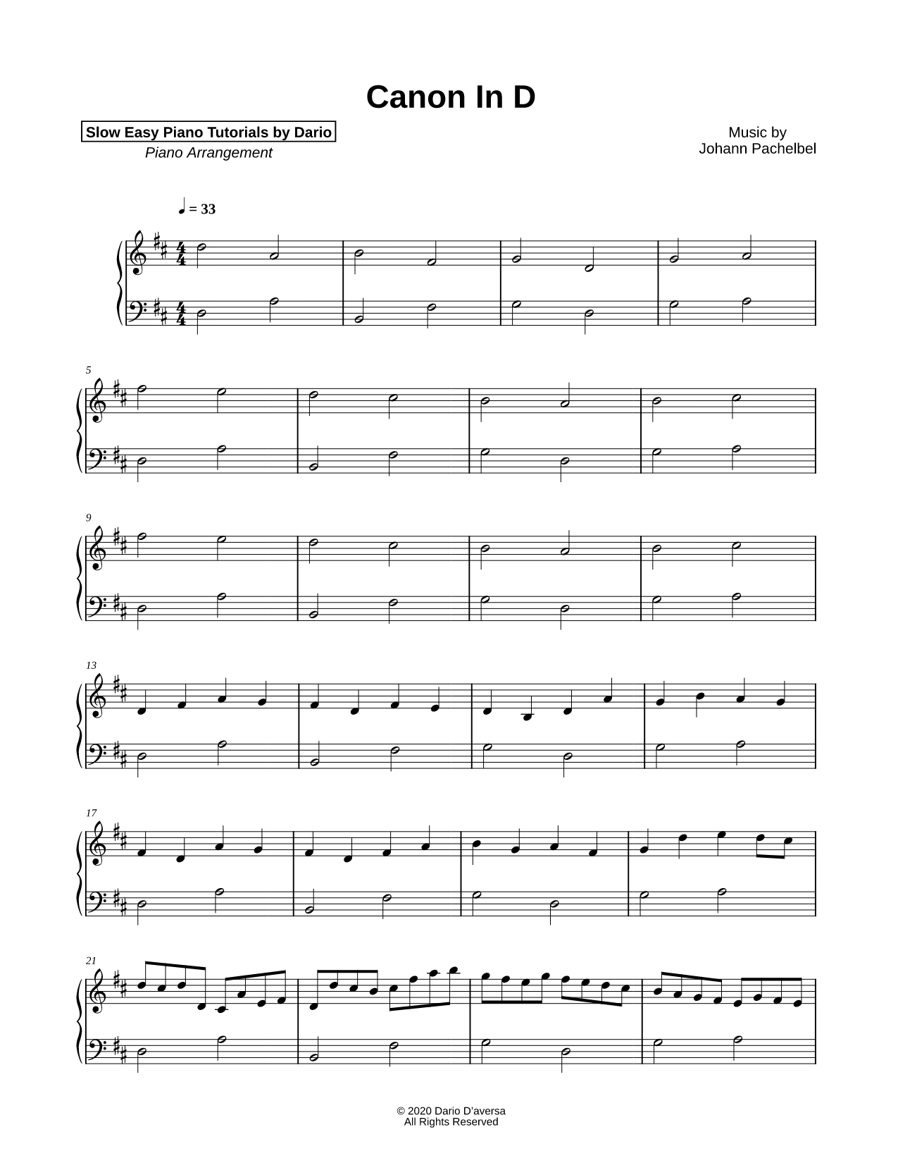Canon in D [Slow Easy Piano Tutorial]