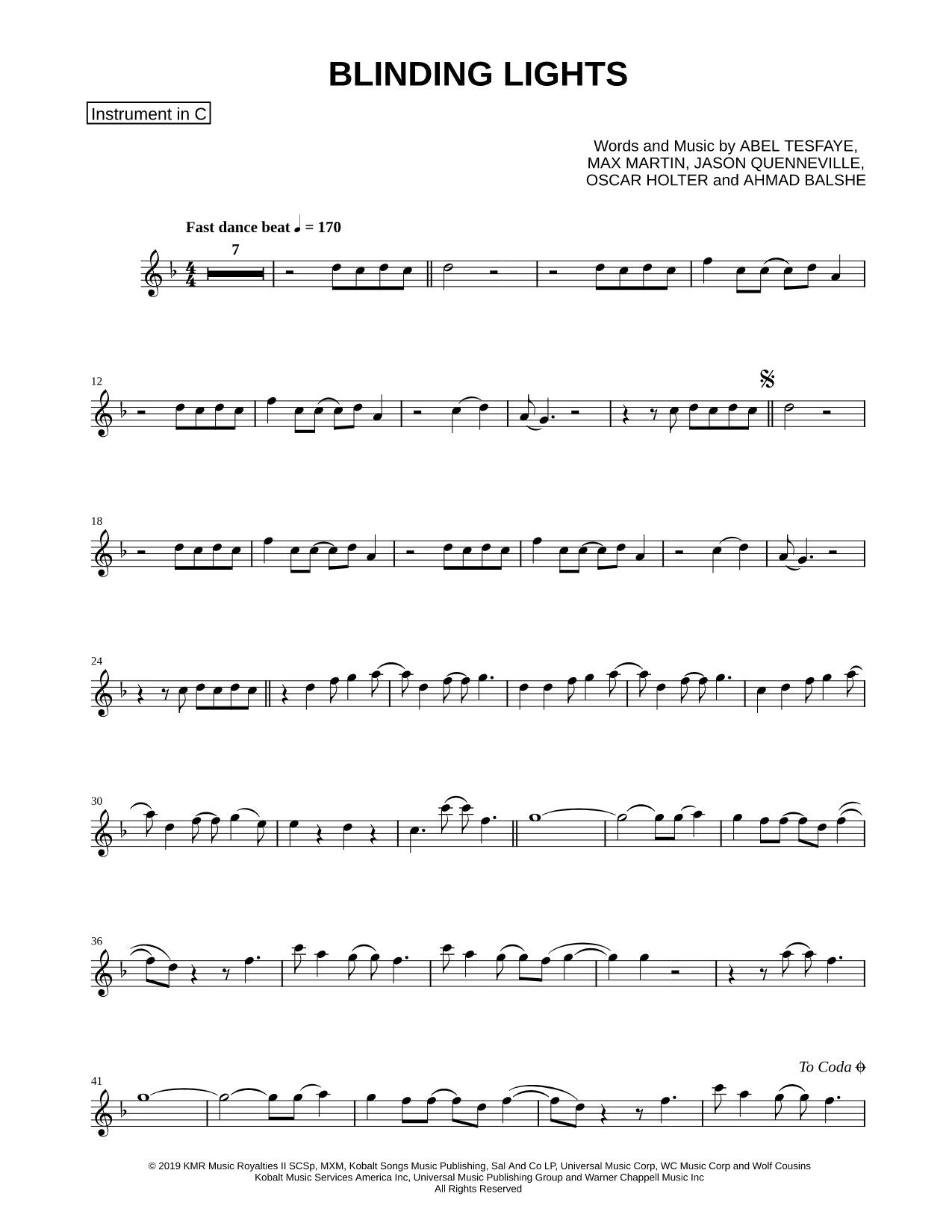 Blinding Lights - C Instrument