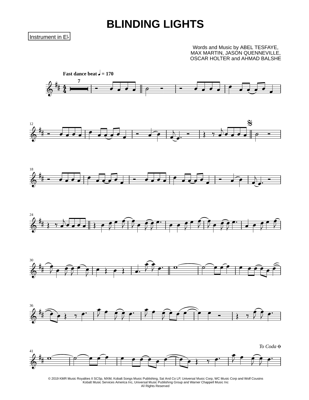 Blinding Lights - Eb Instrument