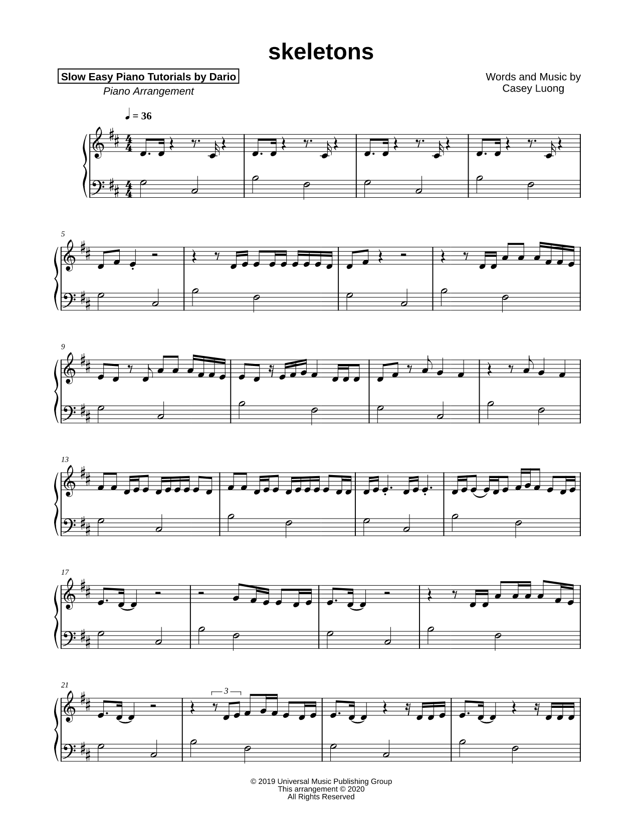 skeletons [Slow Easy Piano Tutorial]