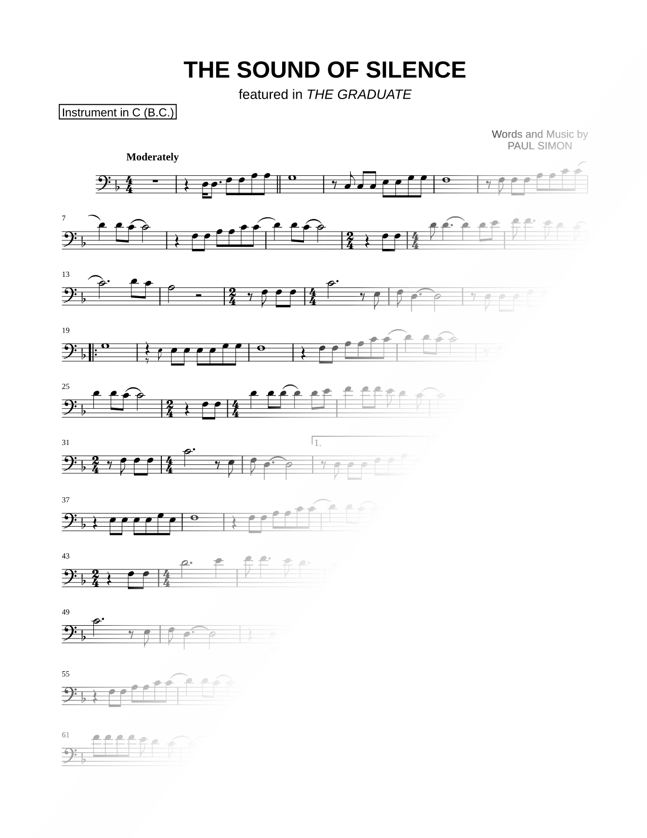 The Sound of Silence - Bass Clef Instrument