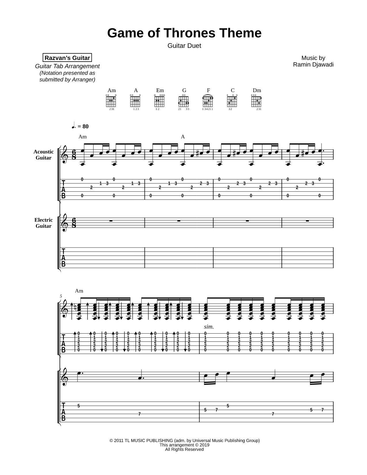 Game of Thrones Theme - Guitar Duet