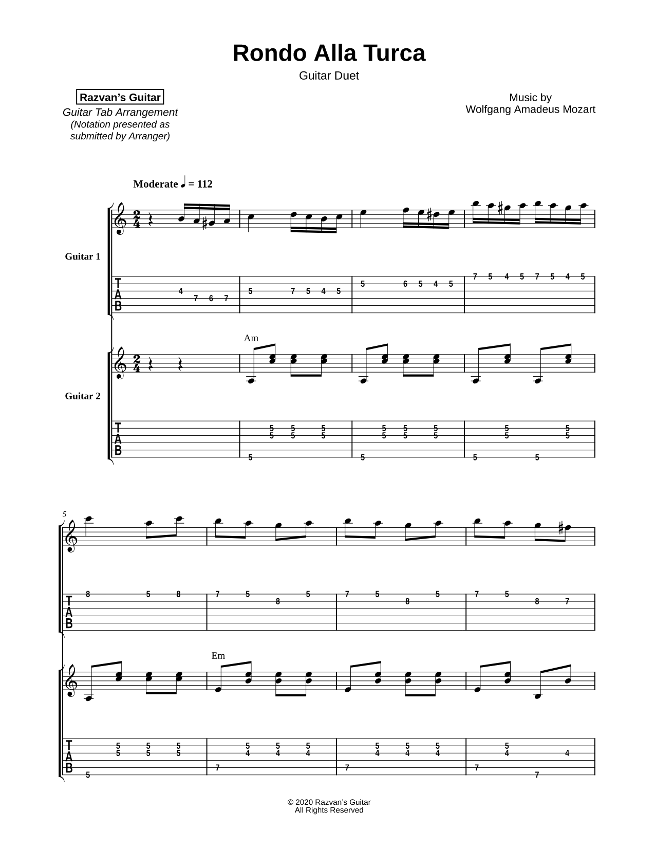Rondo Alla Turca - Guitar Duet