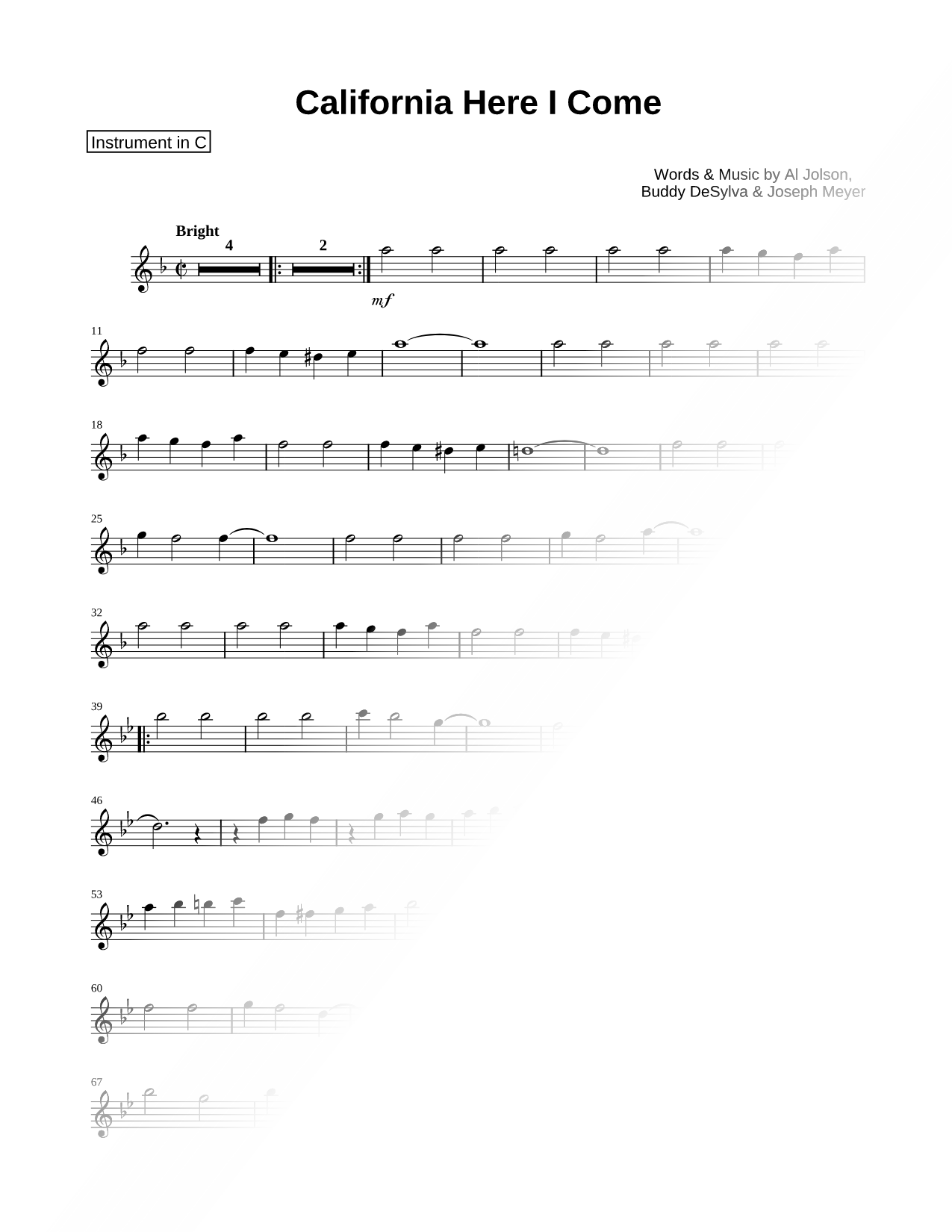 California, Here I Come - C Instrument